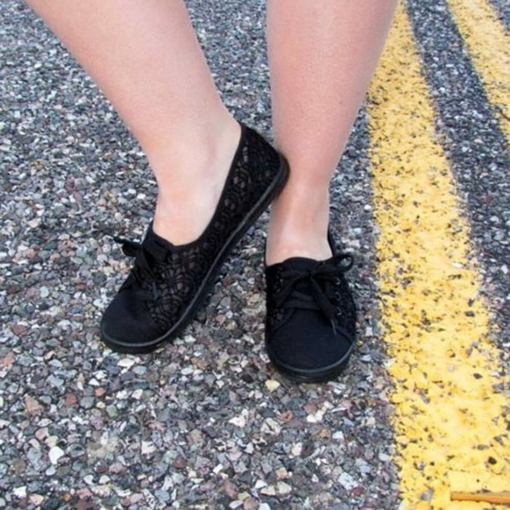 Kids Black Lace Flats Shoes Slip Ons Mommy & Me